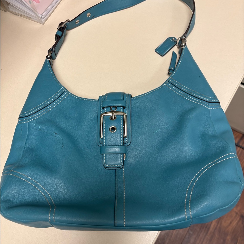 Coach Blue Leather Hobo Bag